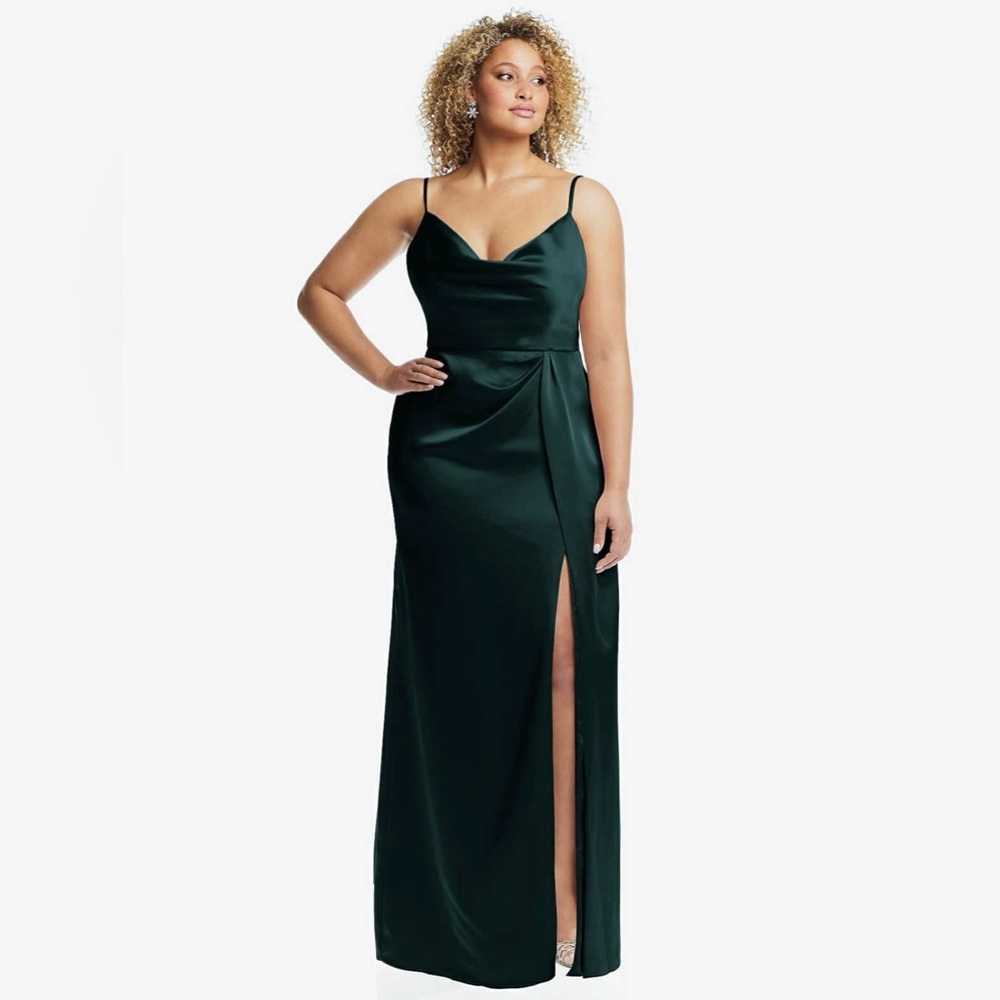DESSY COLLECTION Wrap Maxi Dress Size 14 Evergreen Lux Charmeuse Satin Side Slit